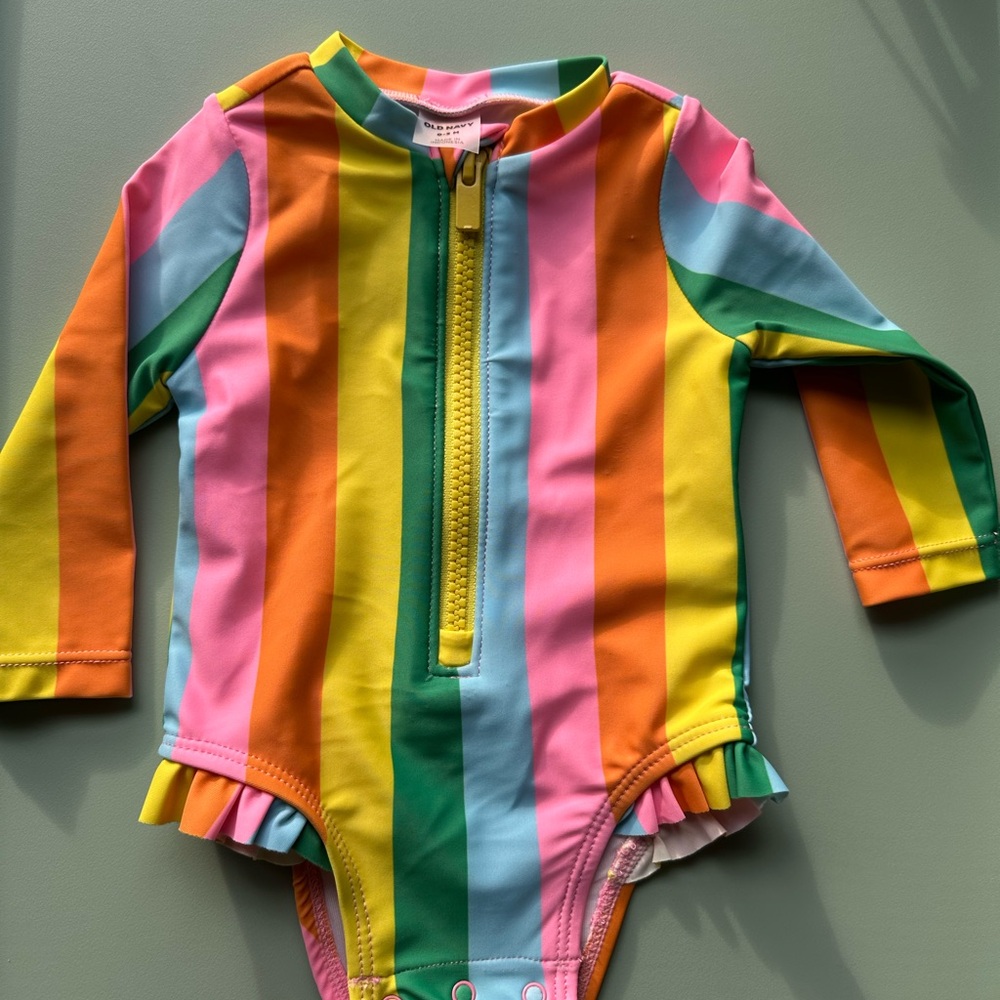 Baby Girl Striped Long Sleeve Swimsuit